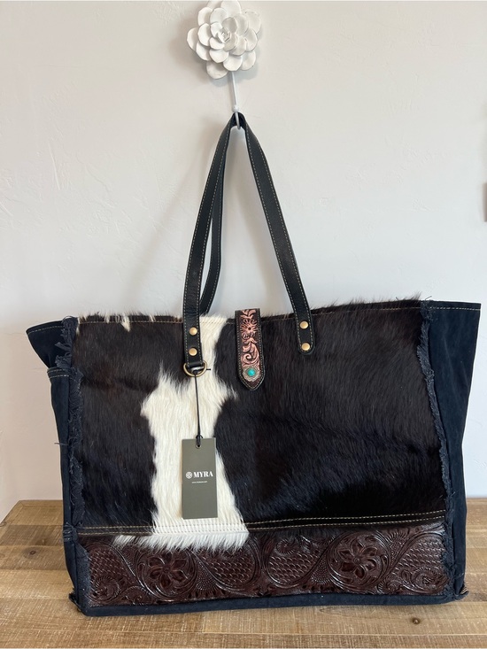 Myra Bag Handbags - Myra Cowhide Weekender Bag XL Western Leather Travel Duffel Boho Tote Carry On